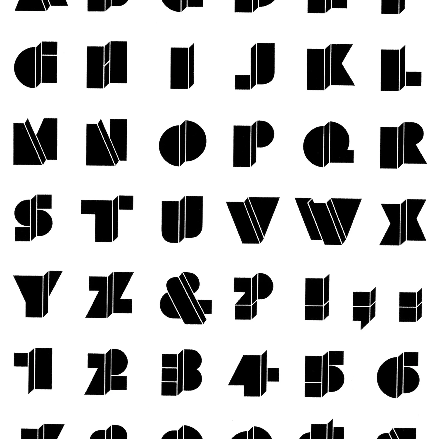 Typeface glyphs on a white background