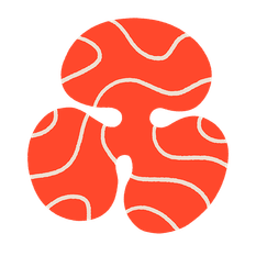 illustration. abstract red shape made of 3 connected blobs with white squiggly lines inside. 