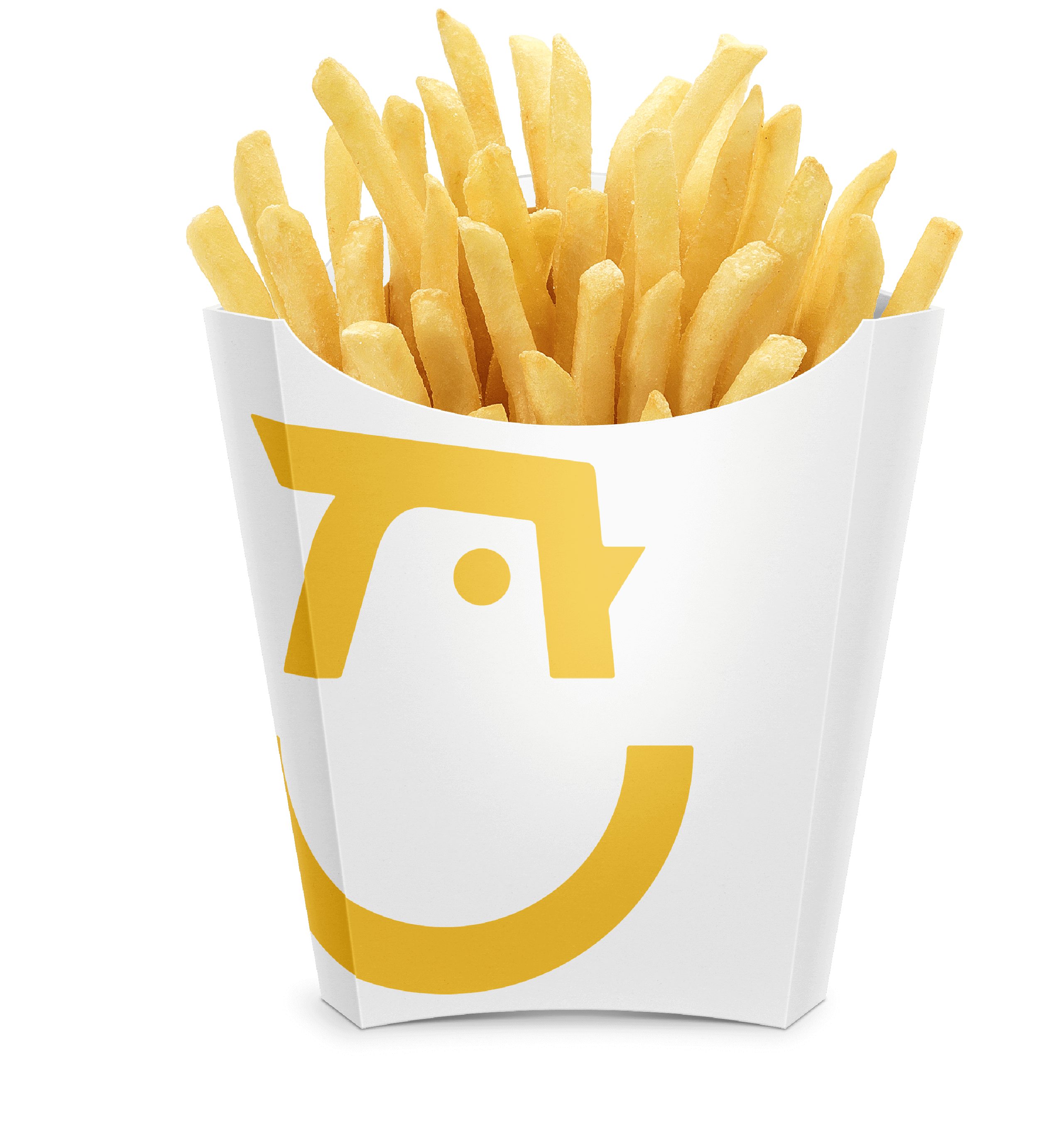 Cute french fry packaging cup with the starbird chick logo