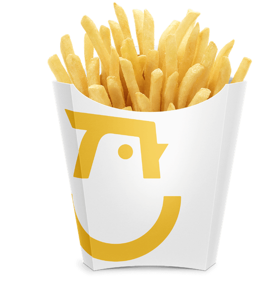 Cute french fry packaging cup with the starbird chick logo