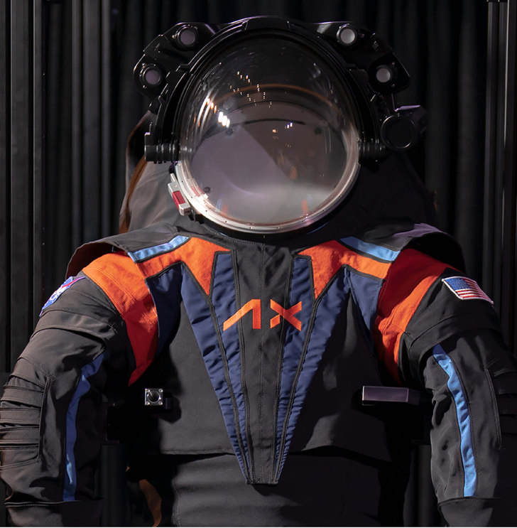 The axiom Space logo prominently featured on the front of the new space suit set for the moon mission.
